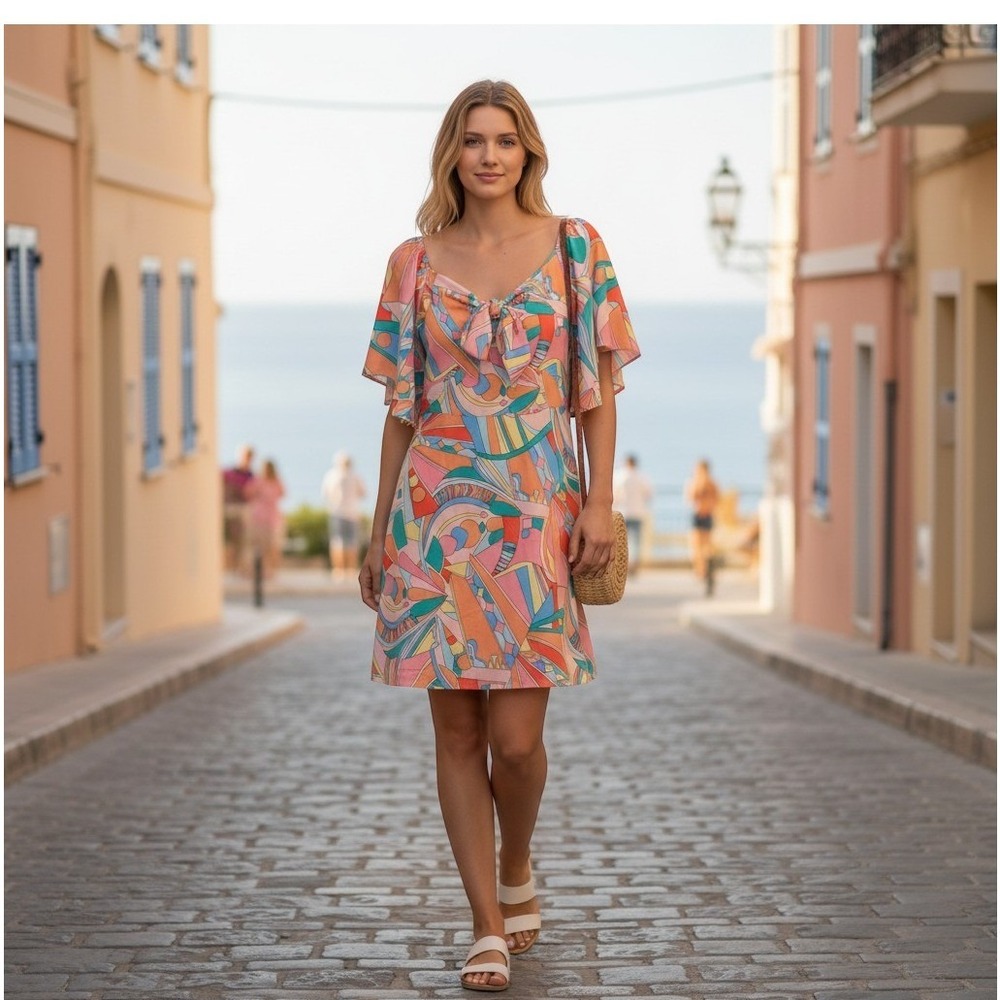 Dokotoo Mini Dress Women Multicolor Geometric Abstract Retro Boho SIZE XL